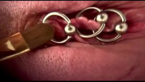 Extreme Close Up Rubbing My Pierced Clit by MakeUp Brush and Huge Orgasm make me completely Wet my Pussy