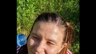 Fucked the wet girl in her little slobbery mouth in a hot summer day