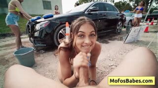 Horny busty blonde teen suck and fuck huge dick at a carwash fundraiser in open public (JC Wilds, Johnny Love)
