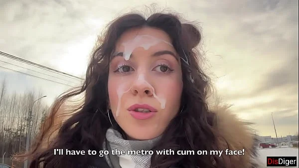 Risky Public Sex in the Car Huge Cum on Face and Cumwalk in metro