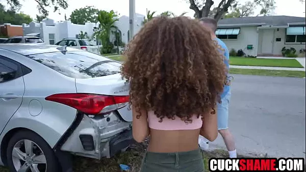 Cuckold husband shares ebony wife not to pay for her car accident