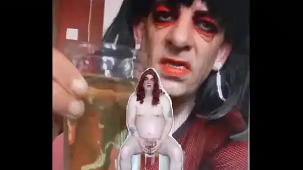 bisexual sissy male naked and exposed while taking a pee then swallowing it part 2