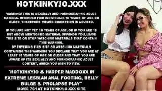 Hotkinkyjo & Harper Maddoxx in extreme lesbian anal footing, belly bulge & prolapse play