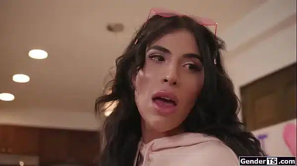 Busty shemale Avery Lust anal practicing on tgirl roommate