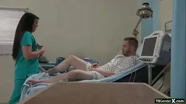 Asian tgirl nurse Kasey Kei sucks patient and is anal banged