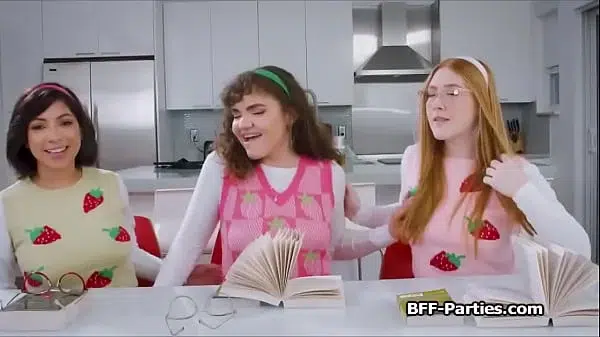Book club girlfriends sharing dick