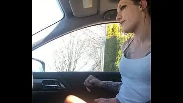 Emo slut gets throated in car ride