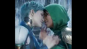 Frost x Jade lesbian kissing (mortal kombat 11/AI generated)