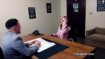 Titty wife bouncing on principals dick while calling home