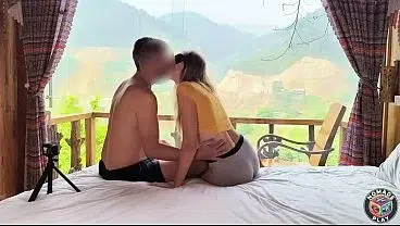 Watch My Passionate Country Wife Give a Sensual Blowjob & Deepthroat in Our Cozy Cabin Overlooking the Hills