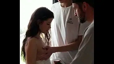 Wild Bisexual Threesome right in the Kitchen